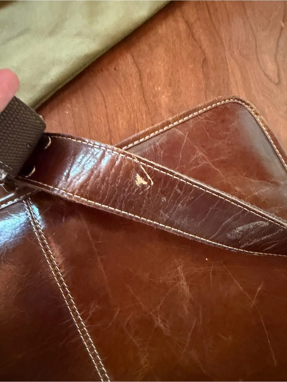 Classic Brown Leather Messenger/briefcase Bag with Shoulder Strap